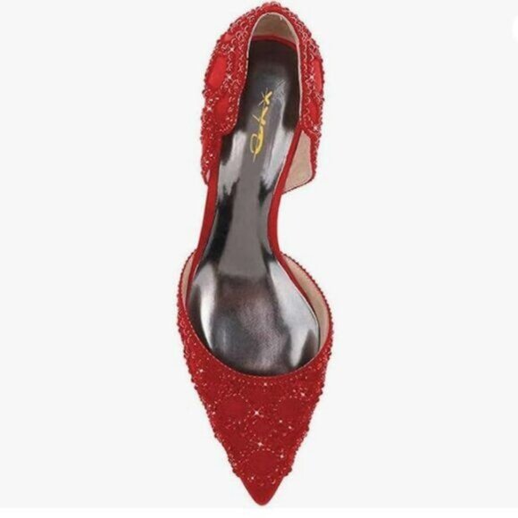 XYD Women's Pumps, Elegant Pointed Toe, D'Orsay Crystal Chunky Low Heels - Picture 2 of 8